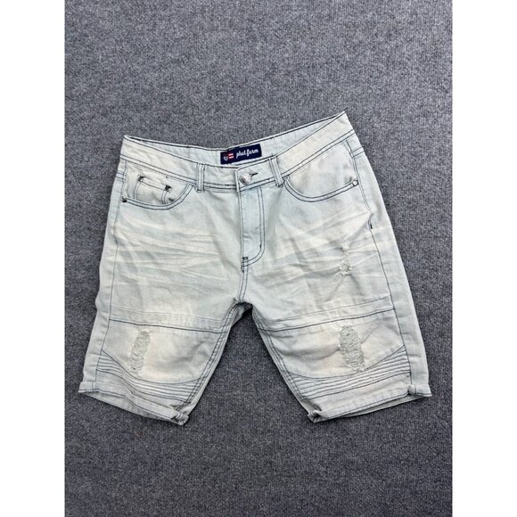 Phat Farm Jean Shorts Men's 31 Light Blue Distressed Skinny Fit Vintage Y2K - Picture 1 of 10